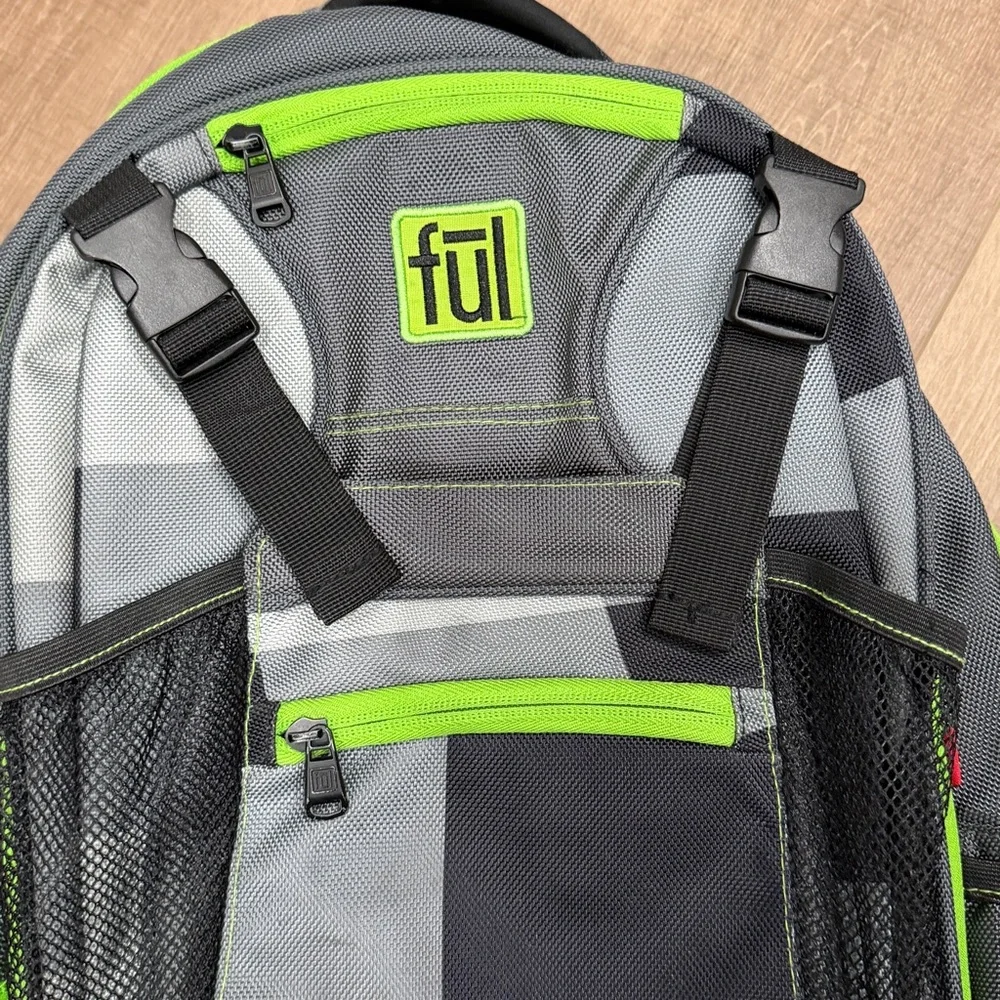 Ful Laptop Backpack Grey Lime Green Multi-Compartment Air Flow Panel Travel Bag - Picture 8 of 9